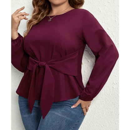 Plus Size Bust Tie Long Sleeve Blouse