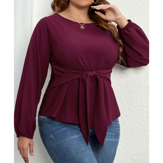 Plus Size Bust Tie Long Sleeve Blouse