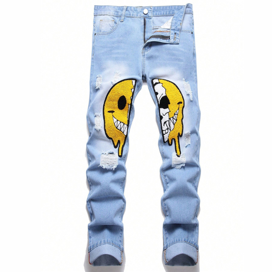 Men's Trendy Graphic Ripped Jeans