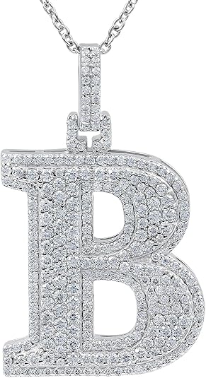 White Gold Plated Moissanite Diamond Initial Necklace  A To Z Alphabet