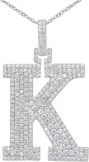 White Gold Plated Moissanite Diamond Initial Necklace  A To Z Alphabet