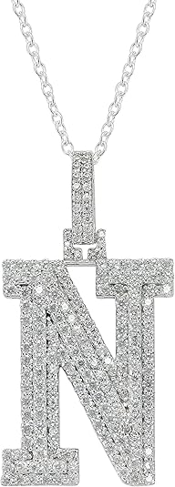 White Gold Plated Moissanite Diamond Initial Necklace  A To Z Alphabet