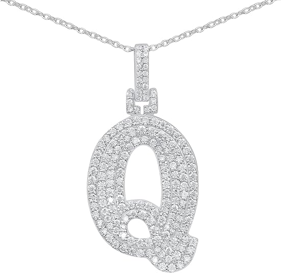 White Gold Plated Moissanite Diamond Initial Necklace  A To Z Alphabet