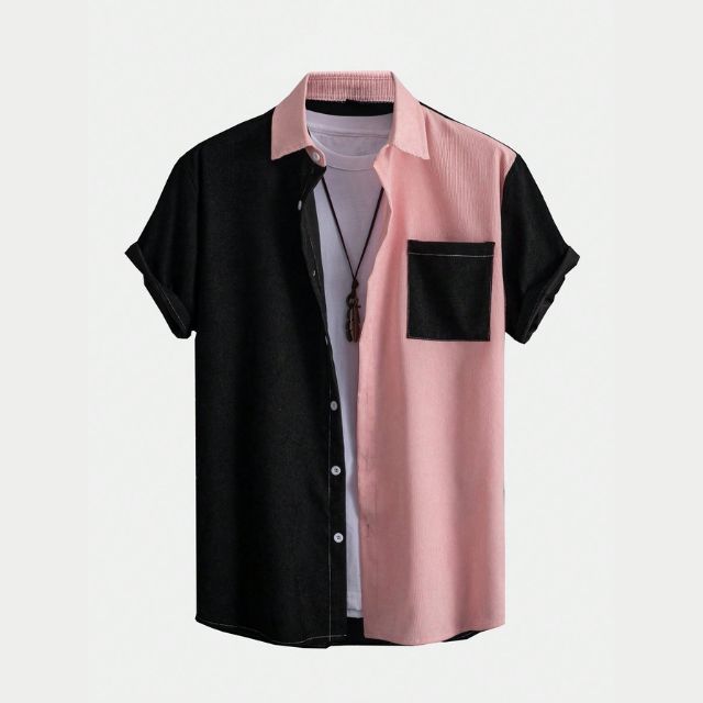 Men Color-Block Short Sleeve Shirt