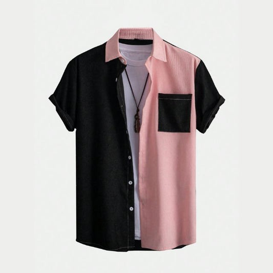 Men Color-Block Short Sleeve Shirt