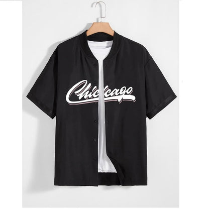 Men's 1pc Letter Baseball Collar Shirt
