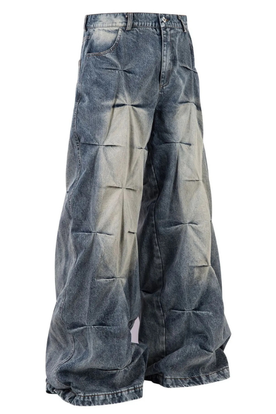 Men's Baggy Ruched Wide Leg Jeans
