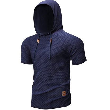 Men's Short Sleeve Waffle Knitted Pullover Hoodie