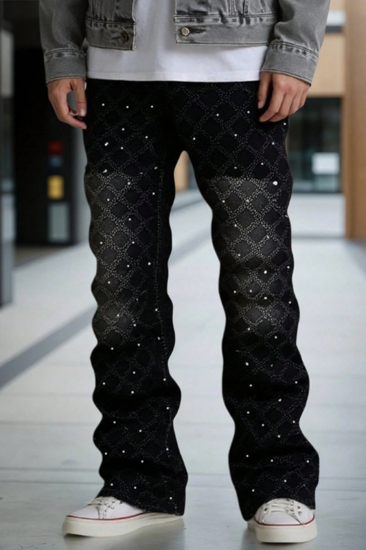 Men's Street Style Slim Fit Rhinestone Design Denim Jeans