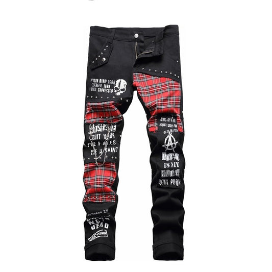 Men's Designer Straight Slim Fit Patchwork Jeans