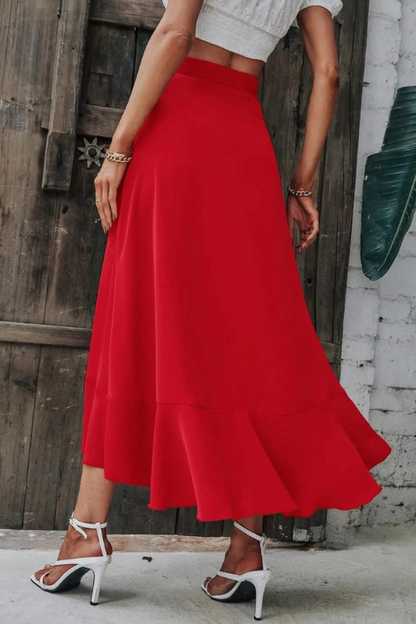 Women's Wrap Tied Ruffled Midi Skirt