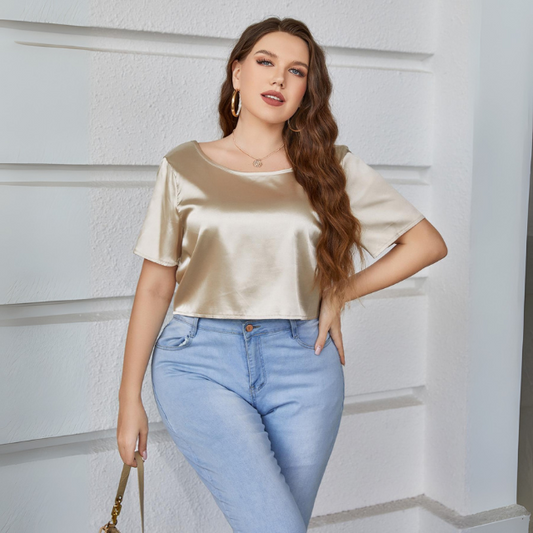 Plus Size Short Sleeve Tie Back Blouse