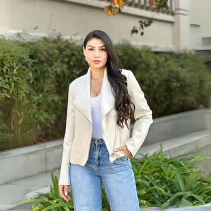 Women's Suede Lapel Zip Up Jacket