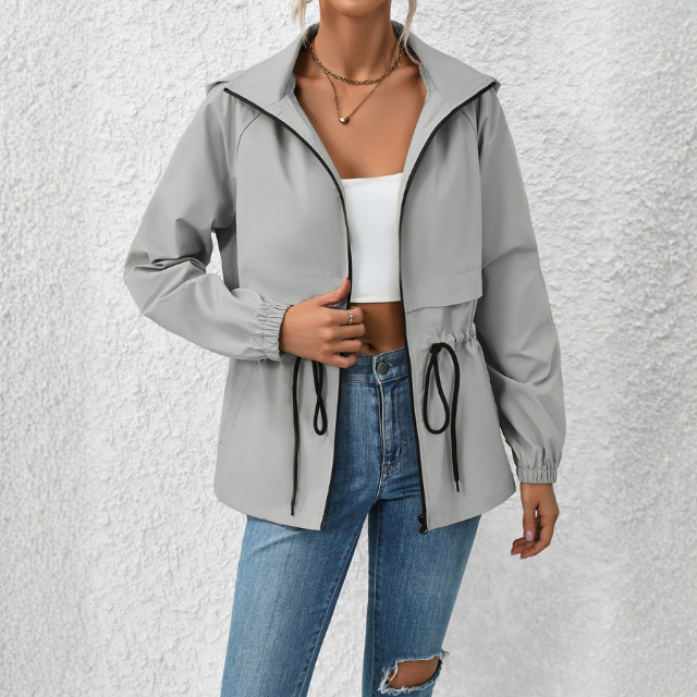 Drawstring Zip Up Hooded Jacket