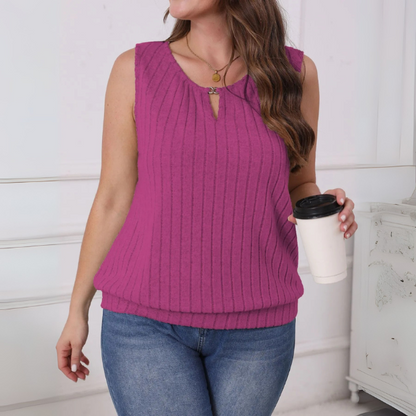 Women's Plus Size Knitted Keyhole Top