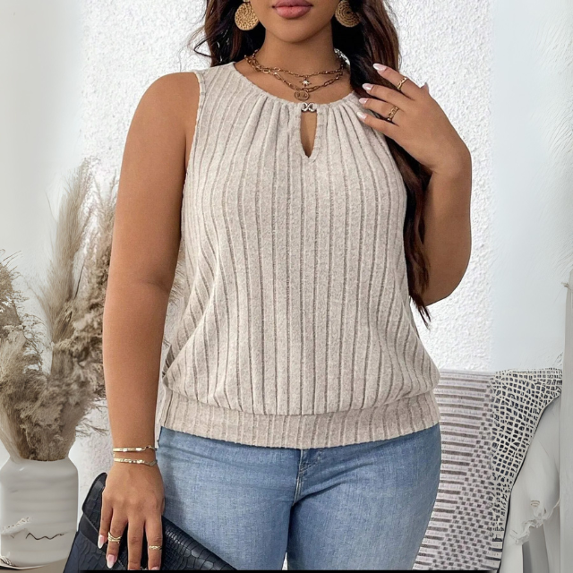 Women's Plus Size Knitted Keyhole Top