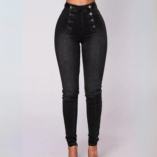 High-Waisted Double-Breasted Skinny Jeans