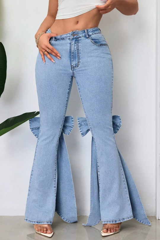 Women's Beauty Bow Bell Bottom Jeans