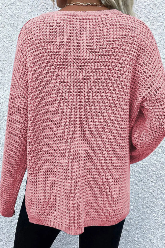 Women's Notched Long Sleeve Knitted Sweater