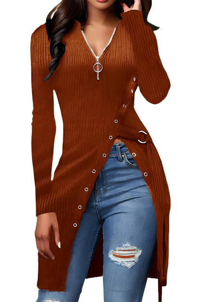 Women Long Sleeve Tunics Zip Up Sweater