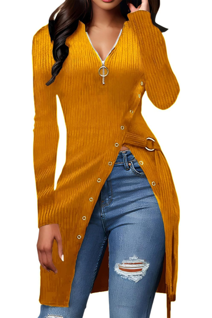 Women Long Sleeve Tunics Zip Up Sweater