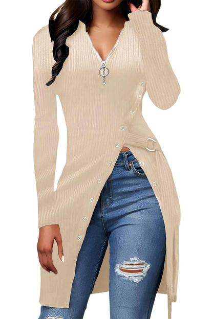 Women Long Sleeve Tunics Zip Up Sweater
