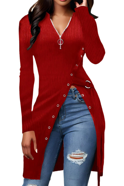Women Long Sleeve Tunics Zip Up Sweater
