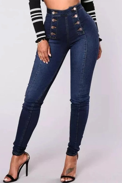 High-Waisted Double-Breasted Skinny Jeans