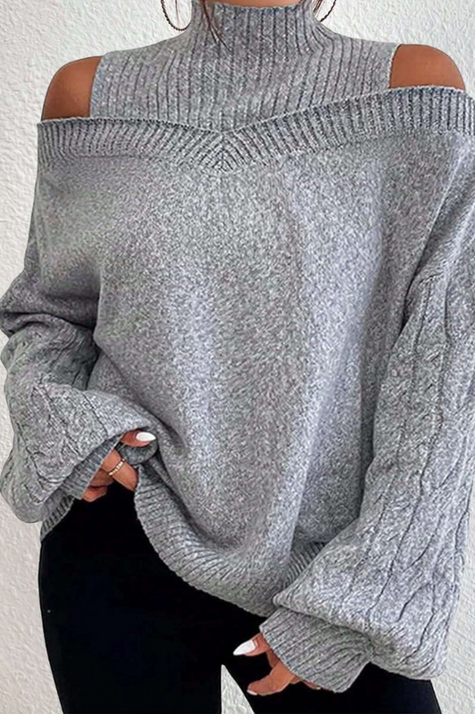 Plus Size Open Shoulder Loose Knitted Pullover Sweater