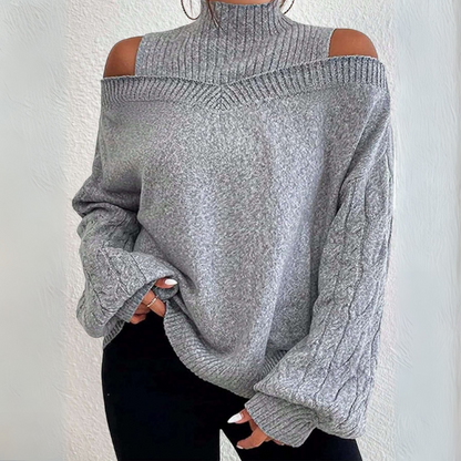 Plus Size Open Shoulder Loose Knitted Pullover Sweater