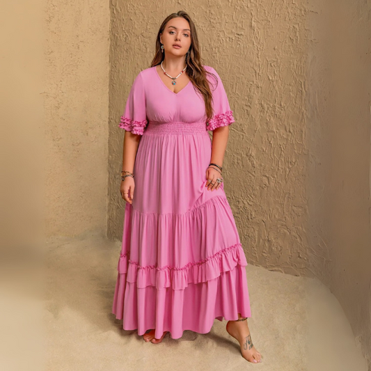 Plus Size V-Neck Flared Maxi Dress