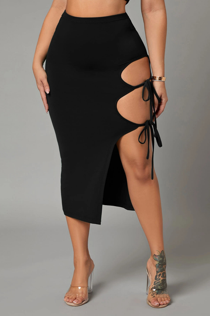 Sexy Solid Two Tie Slit Pencil Skirt