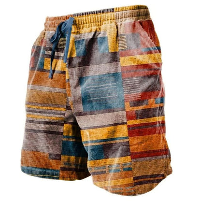 Men's Linen Plaid Ethnic Pattern Jogger Shorts