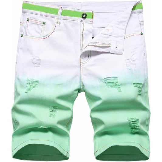 Men's Casual Printed Regular Fit Ripped Denim Shorts