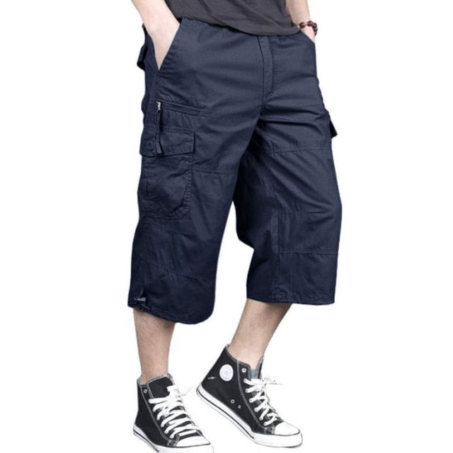 Men's  3/4Capri Long Elastic Cargo Shorts with Multi-Pockets