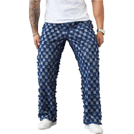 Men's Colorblock Frayed Hem Wide Leg Loose Casual Jeans