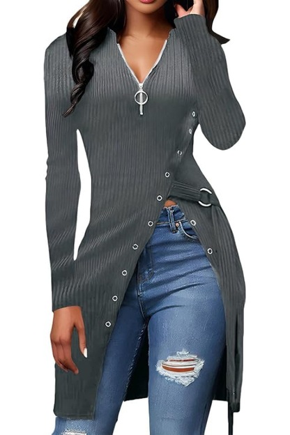 Women Long Sleeve Tunics Zip Up Sweater