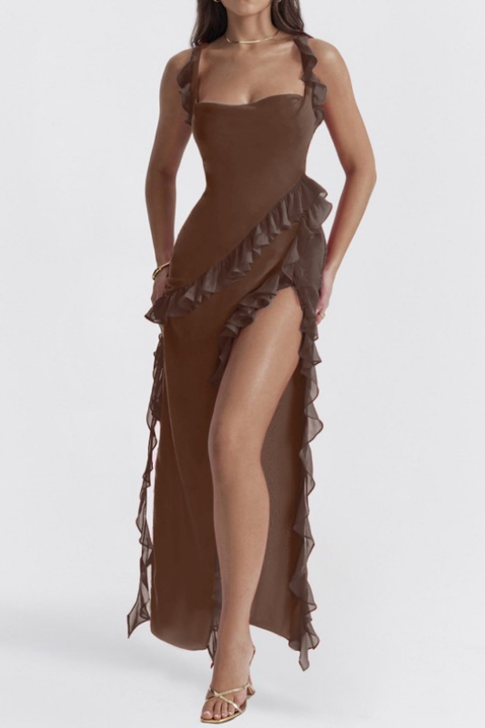 Women's High Slit Ruffle Bodycon Maxi Dress