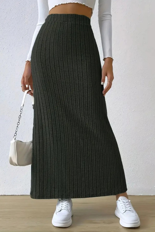 Women's High Waist Ribbed Sweater Maxi Skirt