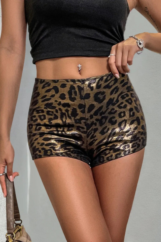 Women's Leopard Mid-Rise Waist Shorts