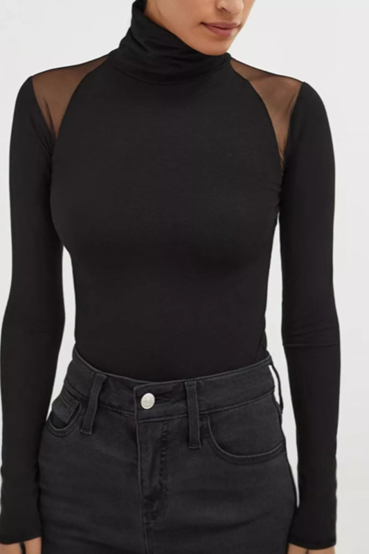 Women's Mesh Shoulder Turtleneck Bodysuit
