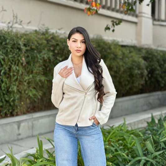 Women's Suede Lapel Zip Up Jacket