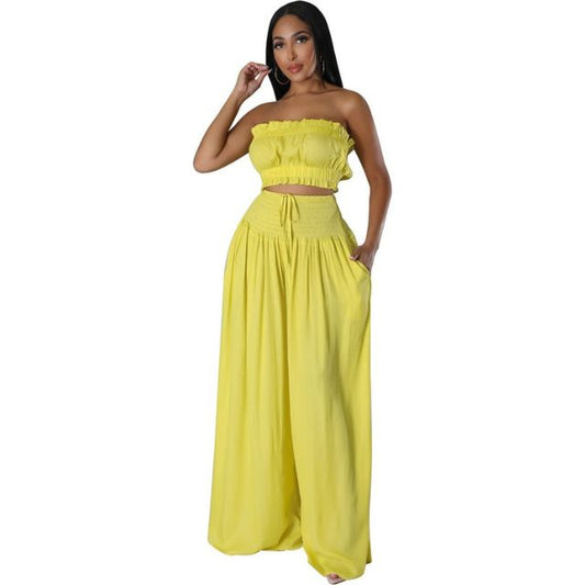 Women's Two Piece Bralette & Wide Leg Pants Set