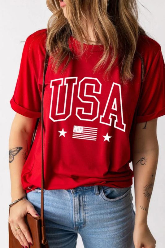 Women's USA American Flag Crewneck T Shirt