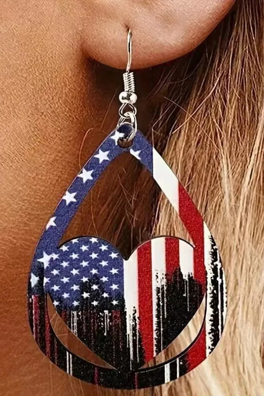 Women's US Flag Pattern Wooden Earrings