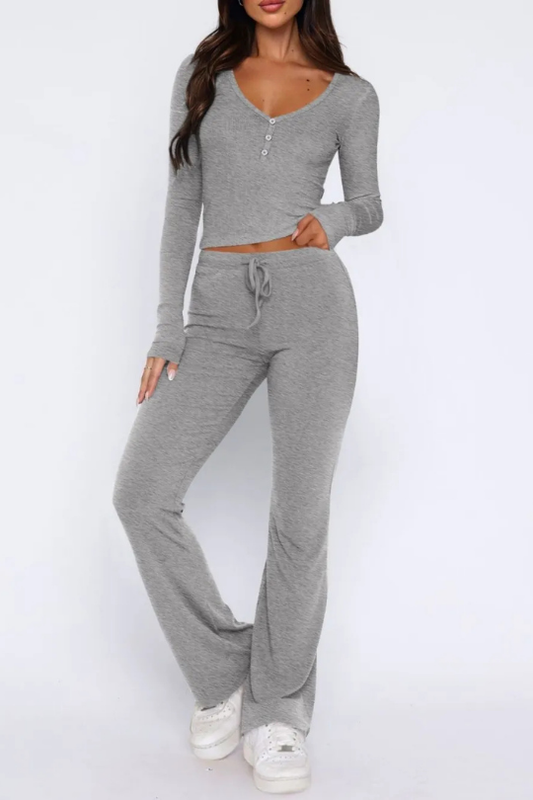 Women's V-Neck Long Sleeve Top and Pants Set