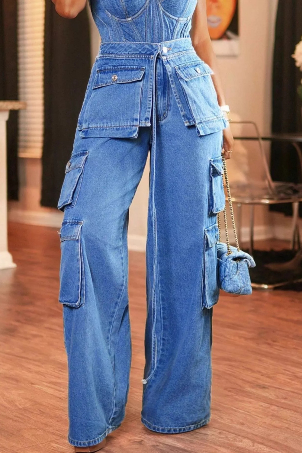 Women's Wide Leg Hanging Cargo Jeans