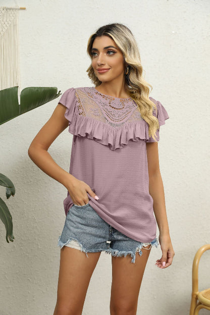 Women's Lace Flutter Sleeve Blouse