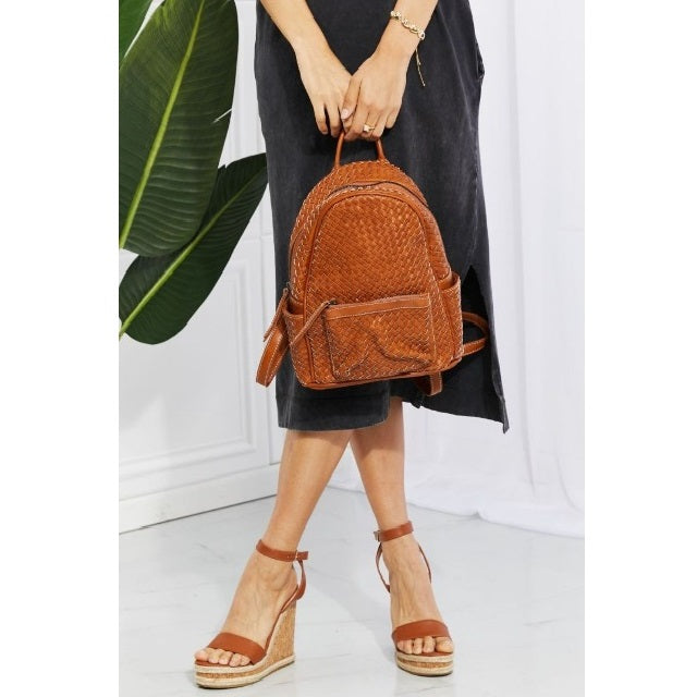 Chic Leather Woven Backpack