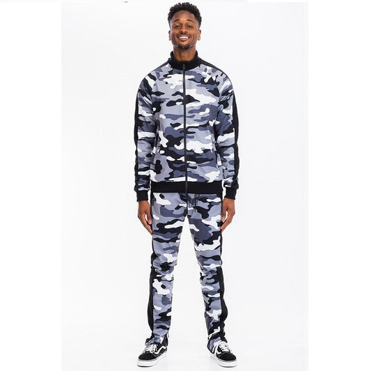 Men's Full Camo With Stripe Jacket and Pants Set